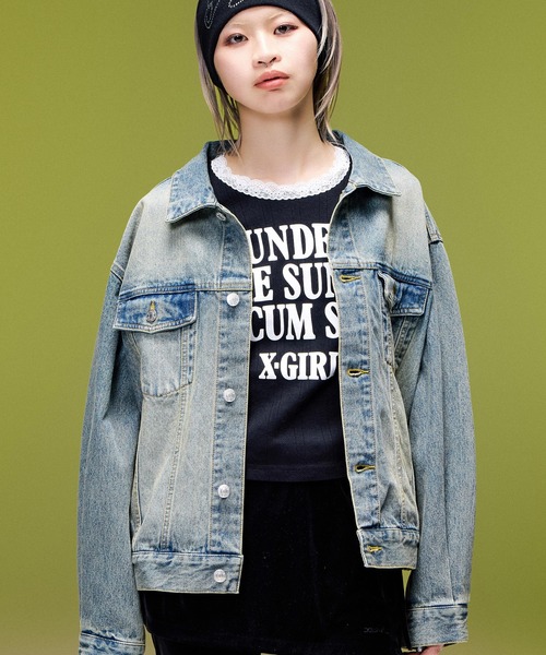 X-girl(エックスガール)の「LOGO MARK STITCHED DENIM JACKET(デニムジャケット・レディース・ピンク/インディゴブルー/ライトインディゴブルー・S/M)」の22枚目の写真