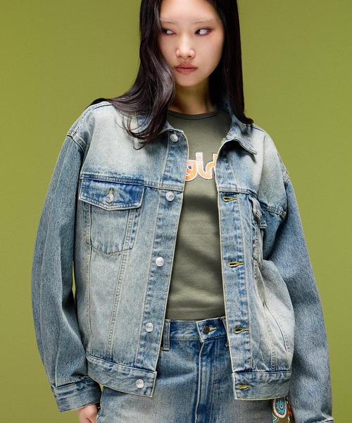 X-girl(エックスガール)の「LOGO MARK STITCHED DENIM JACKET(デニムジャケット・レディース・ピンク/インディゴブルー/ライトインディゴブルー・S/M)」の15枚目の写真