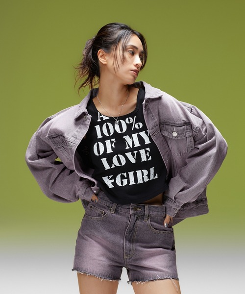 X-girl(エックスガール)の「LOGO MARK STITCHED DENIM JACKET(デニムジャケット・レディース・ピンク/インディゴブルー/ライトインディゴブルー・S/M)」の5枚目の写真