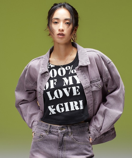 X-girl(エックスガール)の「LOGO MARK STITCHED DENIM JACKET(デニムジャケット・レディース・ピンク/インディゴブルー/ライトインディゴブルー・S/M)」の6枚目の写真
