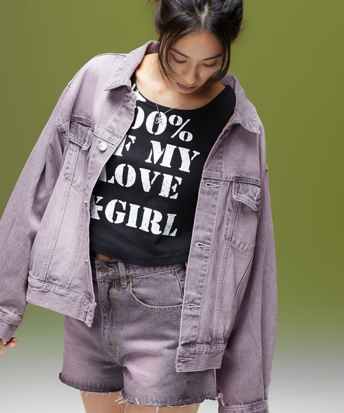 X-girl(エックスガール)の「LOGO MARK STITCHED DENIM JACKET(デニムジャケット・レディース・ピンク/インディゴブルー/ライトインディゴブルー・S/M)」の7枚目の写真
