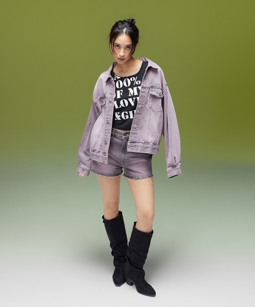 X-girl(エックスガール)の「LOGO MARK STITCHED DENIM JACKET(デニムジャケット・レディース・ピンク/インディゴブルー/ライトインディゴブルー・S/M)」の8枚目の写真