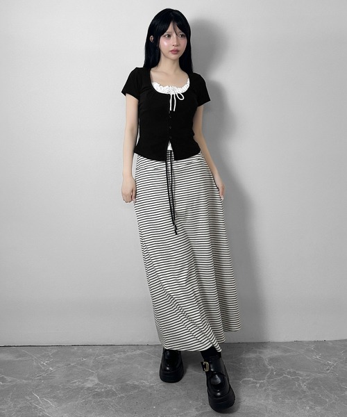 FOLLOWIN(フォロウィン)の「【3COLOR】ネックギャザーリボンレースアップTシャツ(Tシャツ/カットソー・レディース・グレー/ホワイト/ブラック・FREE)」の17枚目の写真