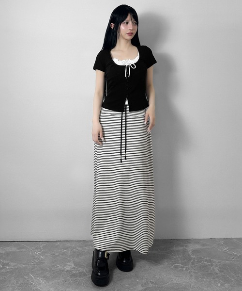 FOLLOWIN(フォロウィン)の「【3COLOR】ネックギャザーリボンレースアップTシャツ(Tシャツ/カットソー・レディース・グレー/ホワイト/ブラック・FREE)」の19枚目の写真