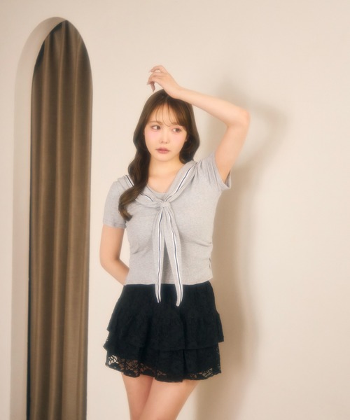 miune(ミューヌ)の「セーラーカットソー(Tシャツ/カットソー・レディース・ブラック/ネイビー/グレー・FREE)」の6枚目の写真