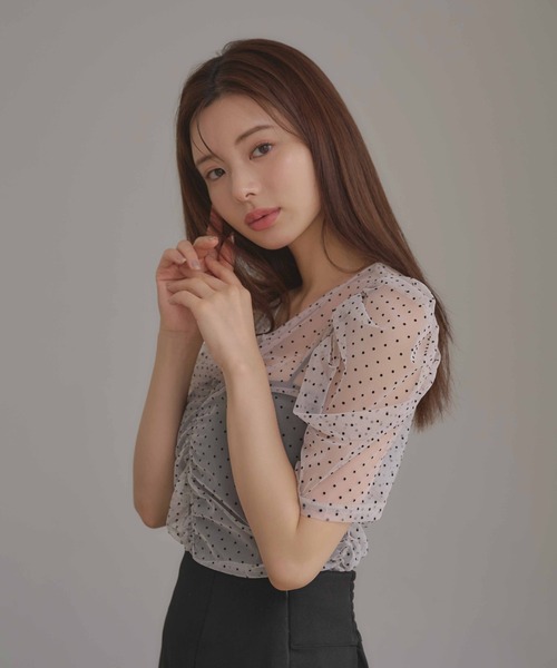 SOELA(ソエラ)の「フロッキードットブラウス(Tシャツ/カットソー・レディース・ホワイト×ブラック/ブラック×ブラック・FREE)」の12枚目の写真