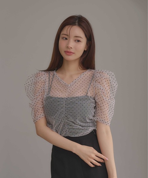 SOELA(ソエラ)の「フロッキードットブラウス(Tシャツ/カットソー・レディース・ホワイト×ブラック/ブラック×ブラック・FREE)」の21枚目の写真
