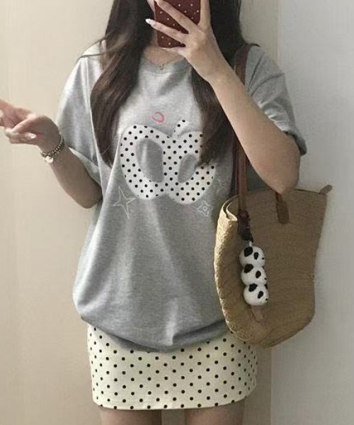 DIAVEL（ディアベル）の「【2color】ドットアップルプリントTシャツ（Tシャツ/カットソー・レディース・グレー/ホワイト・M）」の9枚目の写真