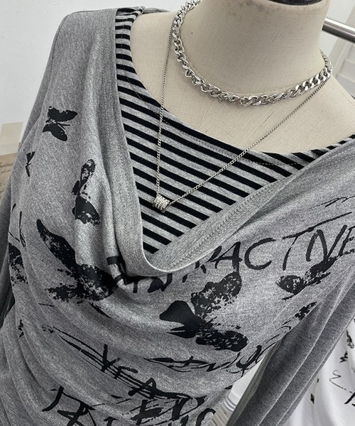 MEMECLE(メメクル)の「【 MEMECLE / メメクル 】バタフライ ボーダーカットソー Y2K レイヤード風(Tシャツ/カットソー・レディース・ホワイト/グレー/ブラック・FREE)」の7枚目の写真