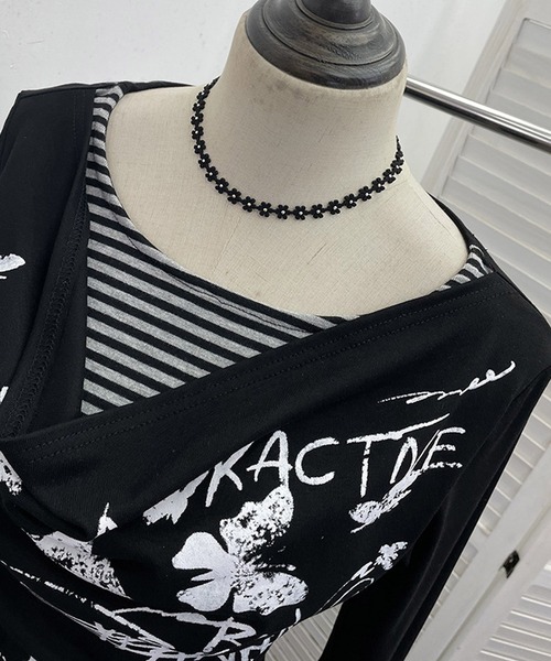 MEMECLE(メメクル)の「【 MEMECLE / メメクル 】バタフライ ボーダーカットソー Y2K レイヤード風(Tシャツ/カットソー・レディース・ホワイト/グレー/ブラック・FREE)」の11枚目の写真