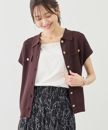 ROPE' PICNIC | 八方映えニット 金ボタンフレンチスリーブポロカラーカーディガン/UVカット・接触冷感・イージーケア(カーディガン/ボレロ)