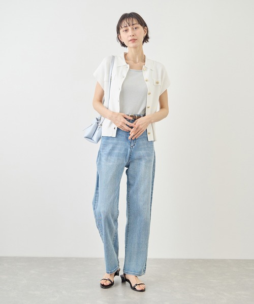 ROPE' PICNIC(ロペピクニック)の「八方映えニット 金ボタンフレンチスリーブポロカラーカーディガン/UVカット・接触冷感・イージーケア(カーディガン/ボレロ・レディース・ブラウン/オフホワイト/サックスブルー/ブラック・FREE)」の9枚目の写真