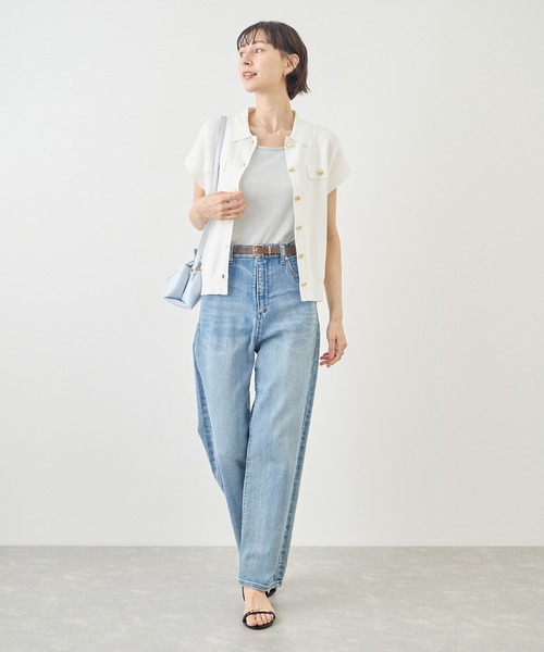 ROPE' PICNIC(ロペピクニック)の「八方映えニット 金ボタンフレンチスリーブポロカラーカーディガン/UVカット・接触冷感・イージーケア(カーディガン/ボレロ・レディース・ブラウン/オフホワイト/サックスブルー/ブラック・FREE)」の10枚目の写真