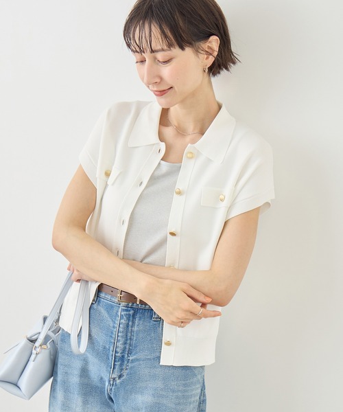 ROPE' PICNIC(ロペピクニック)の「八方映えニット 金ボタンフレンチスリーブポロカラーカーディガン/UVカット・接触冷感・イージーケア(カーディガン/ボレロ・レディース・ブラウン/オフホワイト/サックスブルー/ブラック・FREE)」の13枚目の写真