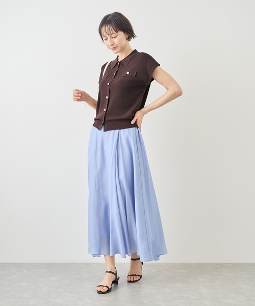 ROPE' PICNIC(ロペピクニック)の「八方映えニット 金ボタンフレンチスリーブポロカラーカーディガン/UVカット・接触冷感・イージーケア(カーディガン/ボレロ・レディース・ブラウン/オフホワイト/サックスブルー/ブラック・FREE)」の14枚目の写真