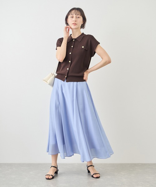 ROPE' PICNIC(ロペピクニック)の「八方映えニット 金ボタンフレンチスリーブポロカラーカーディガン/UVカット・接触冷感・イージーケア(カーディガン/ボレロ・レディース・ブラウン/オフホワイト/サックスブルー/ブラック・FREE)」の15枚目の写真