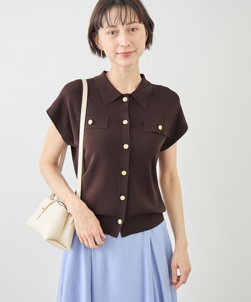 ROPE' PICNIC(ロペピクニック)の「八方映えニット 金ボタンフレンチスリーブポロカラーカーディガン/UVカット・接触冷感・イージーケア(カーディガン/ボレロ・レディース・ブラウン/オフホワイト/サックスブルー/ブラック・FREE)」の16枚目の写真