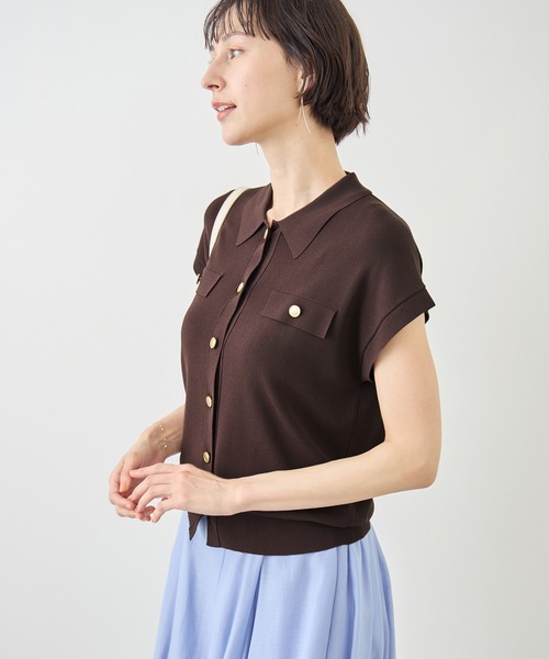 ROPE' PICNIC(ロペピクニック)の「八方映えニット 金ボタンフレンチスリーブポロカラーカーディガン/UVカット・接触冷感・イージーケア(カーディガン/ボレロ・レディース・ブラウン/オフホワイト/サックスブルー/ブラック・FREE)」の17枚目の写真