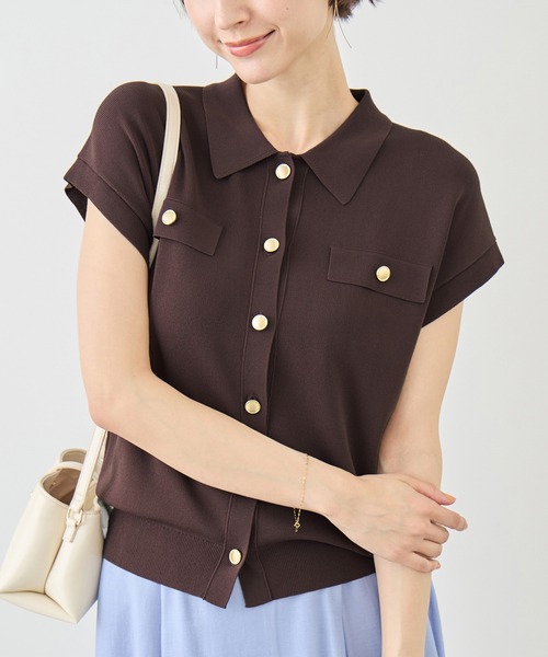 ROPE' PICNIC(ロペピクニック)の「八方映えニット 金ボタンフレンチスリーブポロカラーカーディガン/UVカット・接触冷感・イージーケア(カーディガン/ボレロ・レディース・ブラウン/オフホワイト/サックスブルー/ブラック・FREE)」の18枚目の写真