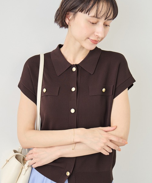 ROPE' PICNIC(ロペピクニック)の「八方映えニット 金ボタンフレンチスリーブポロカラーカーディガン/UVカット・接触冷感・イージーケア(カーディガン/ボレロ・レディース・ブラウン/オフホワイト/サックスブルー/ブラック・FREE)」の19枚目の写真