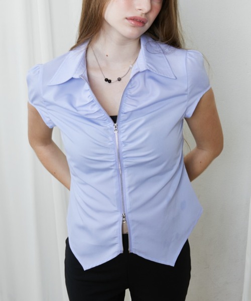 Rohwel（ローウェル）の「Front Zip Shirred Shirt / フロントジップシャーリングシャツ（シャツ/ブラウス・レディース・ライトブルー/ホワイト・FREE）」の18枚目の写真