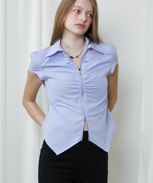 Rohwel（ローウェル）の「Front Zip Shirred Shirt / フロントジップシャーリングシャツ（シャツ/ブラウス・レディース・ライトブルー/ホワイト・FREE）」の20枚目の写真
