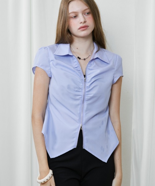 Rohwel（ローウェル）の「Front Zip Shirred Shirt / フロントジップシャーリングシャツ（シャツ/ブラウス・レディース・ライトブルー/ホワイト・FREE）」の16枚目の写真