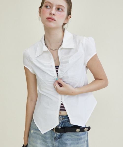Rohwel（ローウェル）の「Front Zip Shirred Shirt / フロントジップシャーリングシャツ（シャツ/ブラウス・レディース・ライトブルー/ホワイト・FREE）」の15枚目の写真