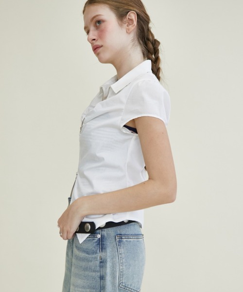 Rohwel（ローウェル）の「Front Zip Shirred Shirt / フロントジップシャーリングシャツ（シャツ/ブラウス・レディース・ライトブルー/ホワイト・FREE）」の8枚目の写真