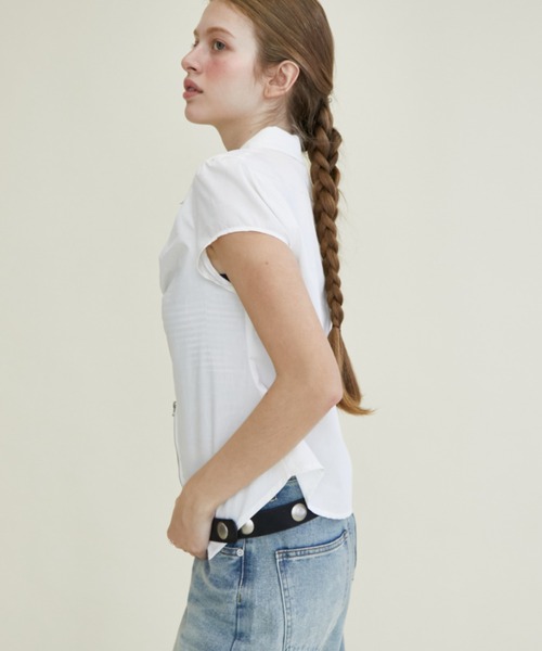 Rohwel（ローウェル）の「Front Zip Shirred Shirt / フロントジップシャーリングシャツ（シャツ/ブラウス・レディース・ライトブルー/ホワイト・FREE）」の9枚目の写真