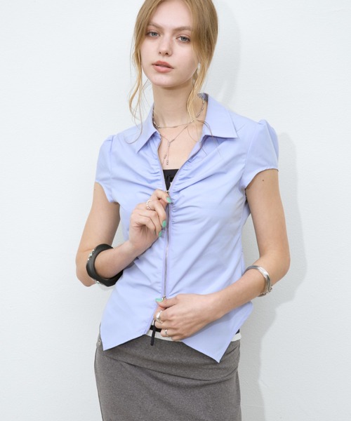 Rohwel（ローウェル）の「Front Zip Shirred Shirt / フロントジップシャーリングシャツ（シャツ/ブラウス・レディース・ライトブルー/ホワイト・FREE）」の22枚目の写真
