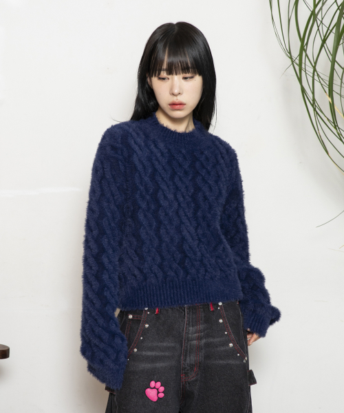 RuNaKi'Hu'(ルナキフ)の「WXK014 ルーズケーブルニットプルオーバー ヘアリーニット (ダークネイビー)(ニット/セーター・レディース・その他・1/2)」の4枚目の写真