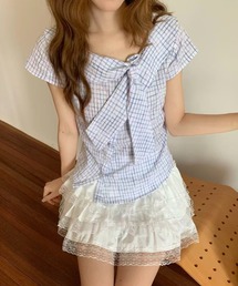 26ss SummerCollection/二色展開 ビッグリボンチェック柄ブラウス