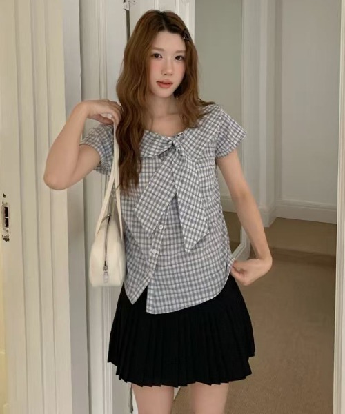 AsRiRe(アスリレイ)の「26ss SummerCollection/二色展開 ビッグリボンチェック柄ブラウス(シャツ/ブラウス・レディース・ホワイト/ブルー・M)」の17枚目の写真
