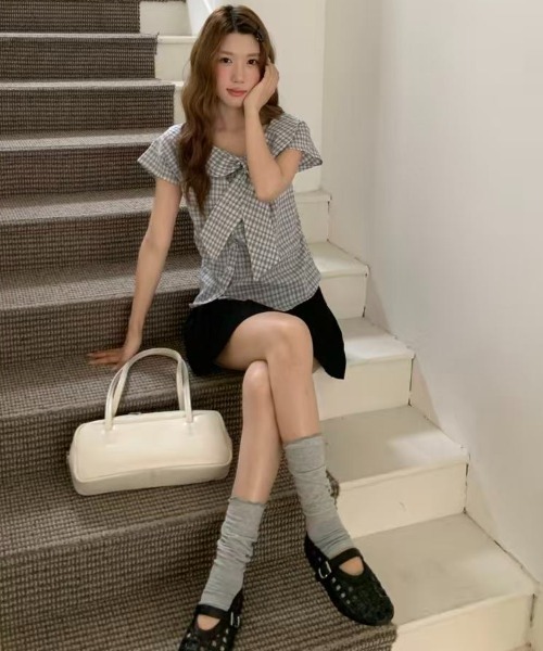 AsRiRe(アスリレイ)の「26ss SummerCollection/二色展開 ビッグリボンチェック柄ブラウス(シャツ/ブラウス・レディース・ホワイト/ブルー・M)」の19枚目の写真