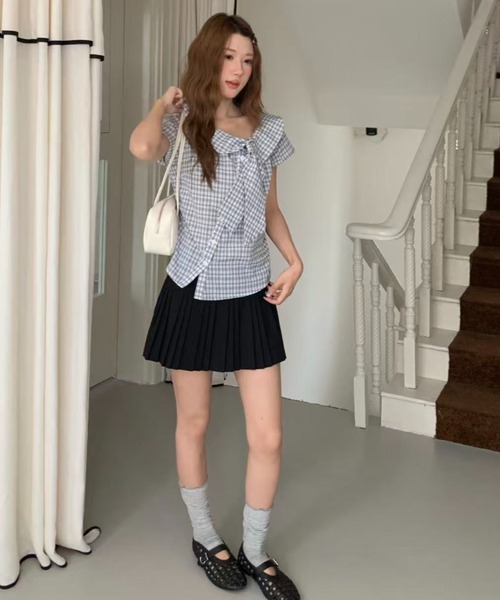AsRiRe(アスリレイ)の「26ss SummerCollection/二色展開 ビッグリボンチェック柄ブラウス(シャツ/ブラウス・レディース・ホワイト/ブルー・M)」の20枚目の写真