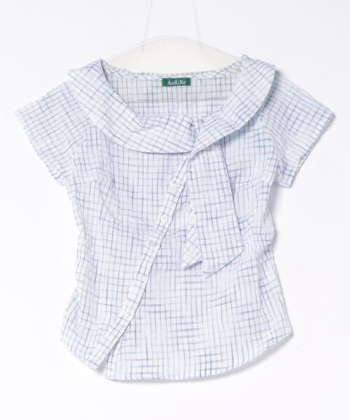 AsRiRe(アスリレイ)の「26ss SummerCollection/二色展開 ビッグリボンチェック柄ブラウス(シャツ/ブラウス・レディース・ホワイト/ブルー・M)」の21枚目の写真