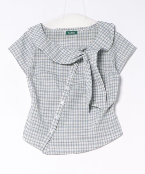 AsRiRe(アスリレイ)の「26ss SummerCollection/二色展開 ビッグリボンチェック柄ブラウス(シャツ/ブラウス・レディース・ホワイト/ブルー・M)」の22枚目の写真