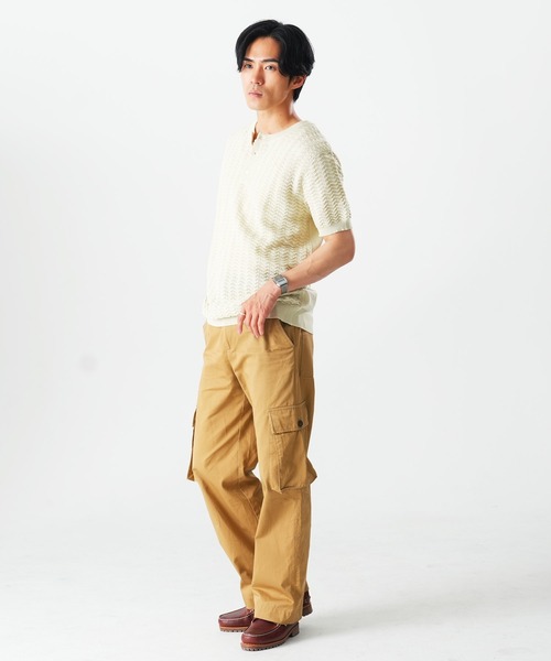 Beno(ビーノ)の「透かし編み ヘンリーネック 半袖ニット / サマーニット シアーニット メンズ ジャガード Sheer Henley Knit(Tシャツ/カットソー・メンズ・ブラック/アイボリー/ブラウン・MEDIUM/LARGE/X-LARGE)」の7枚目の写真