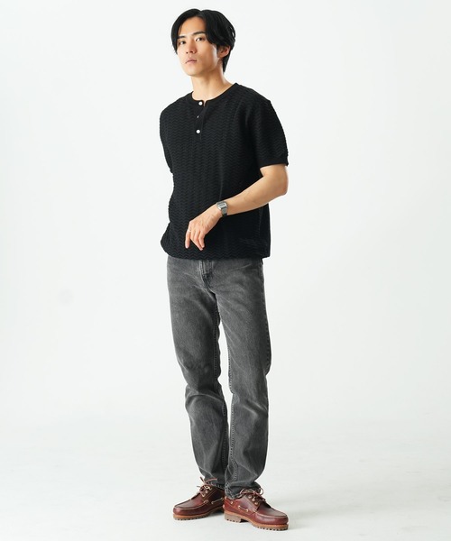 Beno(ビーノ)の「透かし編み ヘンリーネック 半袖ニット / サマーニット シアーニット メンズ ジャガード Sheer Henley Knit(Tシャツ/カットソー・メンズ・ブラック/アイボリー/ブラウン・MEDIUM/LARGE/X-LARGE)」の10枚目の写真