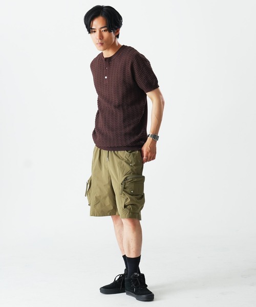 Beno(ビーノ)の「透かし編み ヘンリーネック 半袖ニット / サマーニット シアーニット メンズ ジャガード Sheer Henley Knit(Tシャツ/カットソー・メンズ・ブラック/アイボリー/ブラウン・MEDIUM/LARGE/X-LARGE)」の14枚目の写真