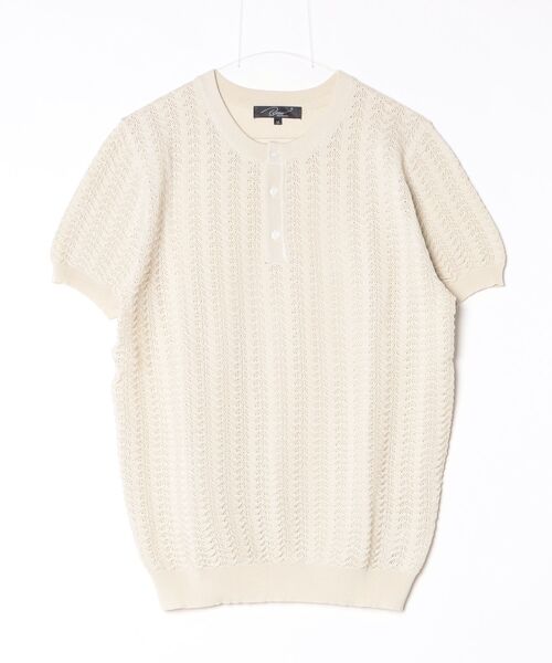 Beno(ビーノ)の「透かし編み ヘンリーネック 半袖ニット / サマーニット シアーニット メンズ ジャガード Sheer Henley Knit(Tシャツ/カットソー・メンズ・ブラック/アイボリー/ブラウン・MEDIUM/LARGE/X-LARGE)」の16枚目の写真