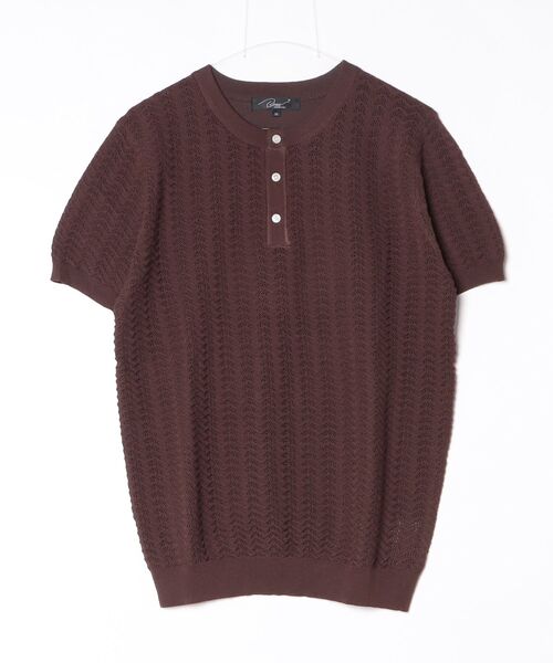 Beno(ビーノ)の「透かし編み ヘンリーネック 半袖ニット / サマーニット シアーニット メンズ ジャガード Sheer Henley Knit(Tシャツ/カットソー・メンズ・ブラック/アイボリー/ブラウン・MEDIUM/LARGE/X-LARGE)」の19枚目の写真