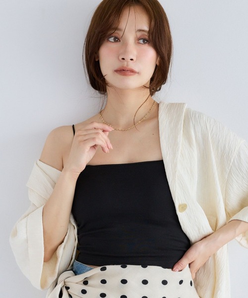 mysty woman（ミスティウーマン）の「カップインナーショートキャミ　878214（キャミソール・レディース・ブラック/オフホワイト・FREE）」の8枚目の写真