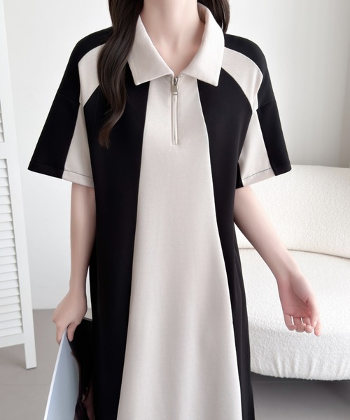 ABITOKYO（アビトーキョー）の「ハーフジップバイカラーワンピース（ワンピース・レディース・ブラック/チャコールグレー・M/L）」の4枚目の写真