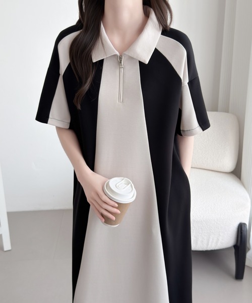 ABITOKYO（アビトーキョー）の「ハーフジップバイカラーワンピース（ワンピース・レディース・ブラック/チャコールグレー・M/L）」の6枚目の写真