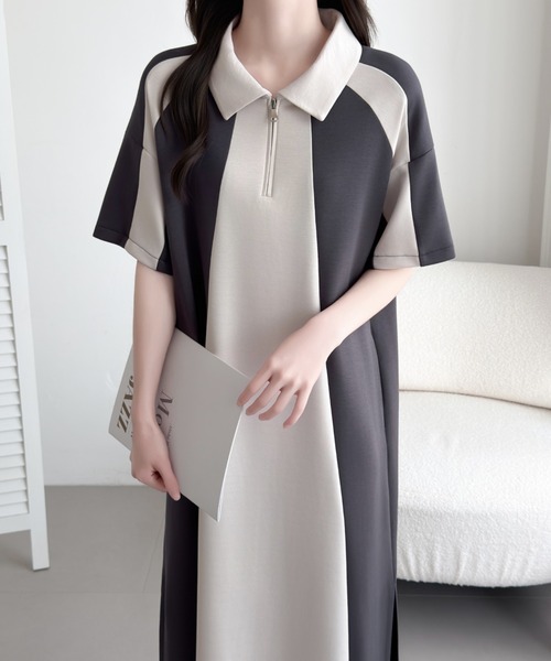 ABITOKYO（アビトーキョー）の「ハーフジップバイカラーワンピース（ワンピース・レディース・ブラック/チャコールグレー・M/L）」の15枚目の写真
