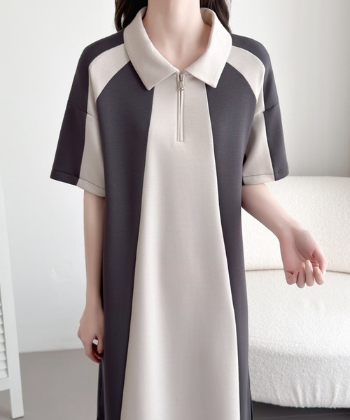 ABITOKYO（アビトーキョー）の「ハーフジップバイカラーワンピース（ワンピース・レディース・ブラック/チャコールグレー・M/L）」の16枚目の写真