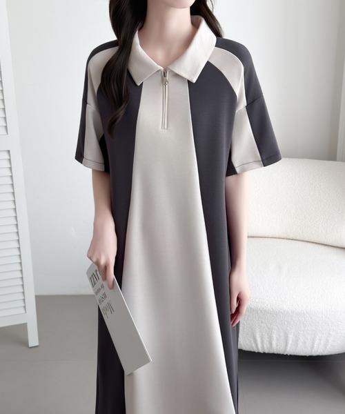 ABITOKYO（アビトーキョー）の「ハーフジップバイカラーワンピース（ワンピース・レディース・ブラック/チャコールグレー・M/L）」の18枚目の写真