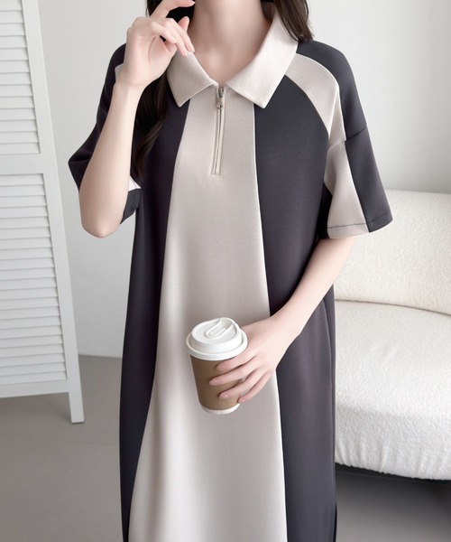 ABITOKYO（アビトーキョー）の「ハーフジップバイカラーワンピース（ワンピース・レディース・ブラック/チャコールグレー・M/L）」の19枚目の写真